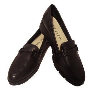 Anne Klein Women's 8.5M Loafers Black Leather Shoes iflex LALITA Flats Comfort